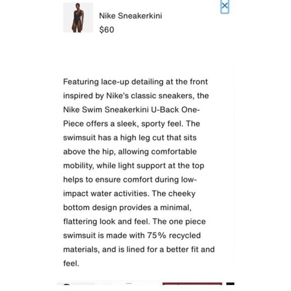 NWT Ladies Nike‎ sneakerkini- Bathing Suit Black XS - Picture 6 of 6